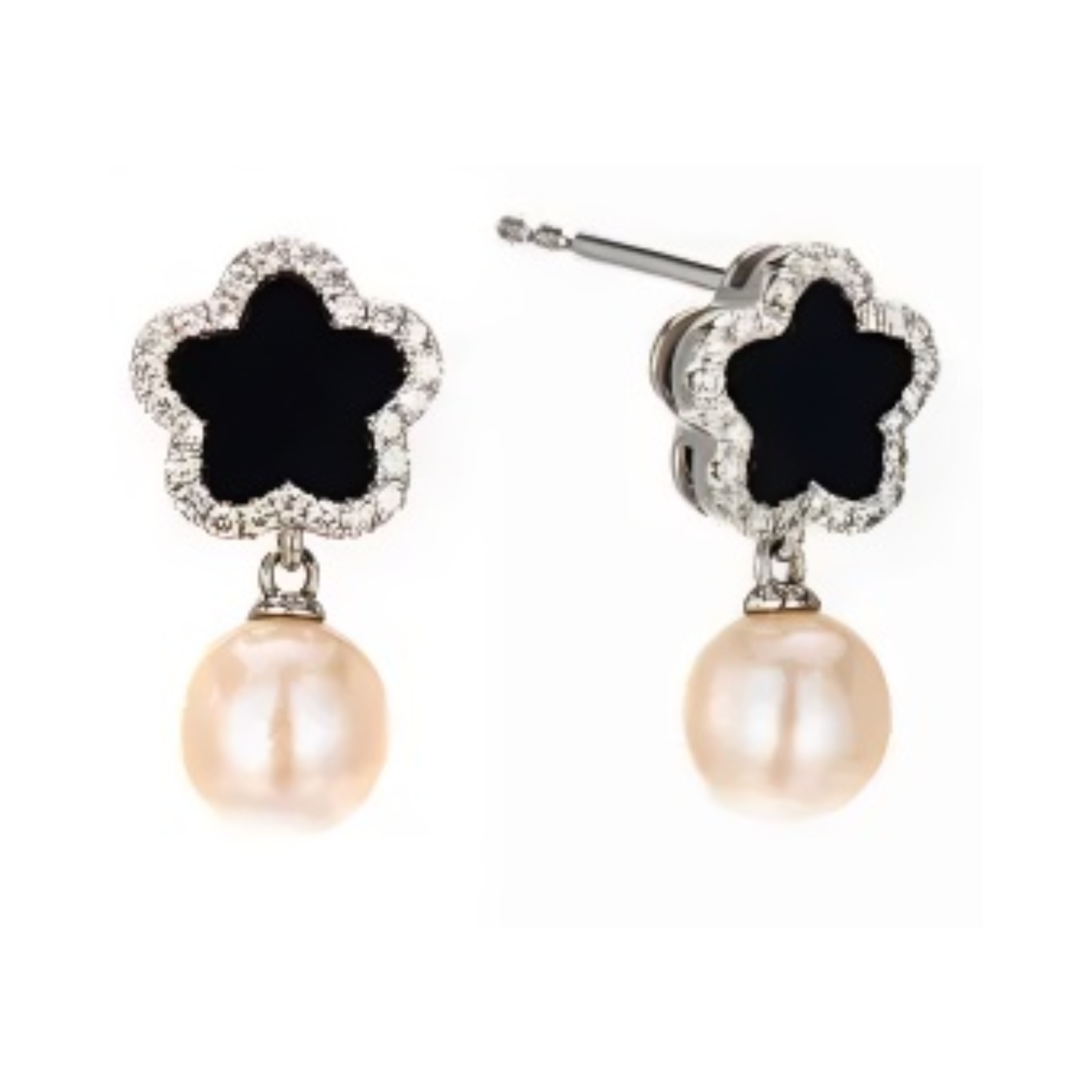 PEARL & DIAMOND JEWELLERY BLACK ONYX STONE EARRINGS