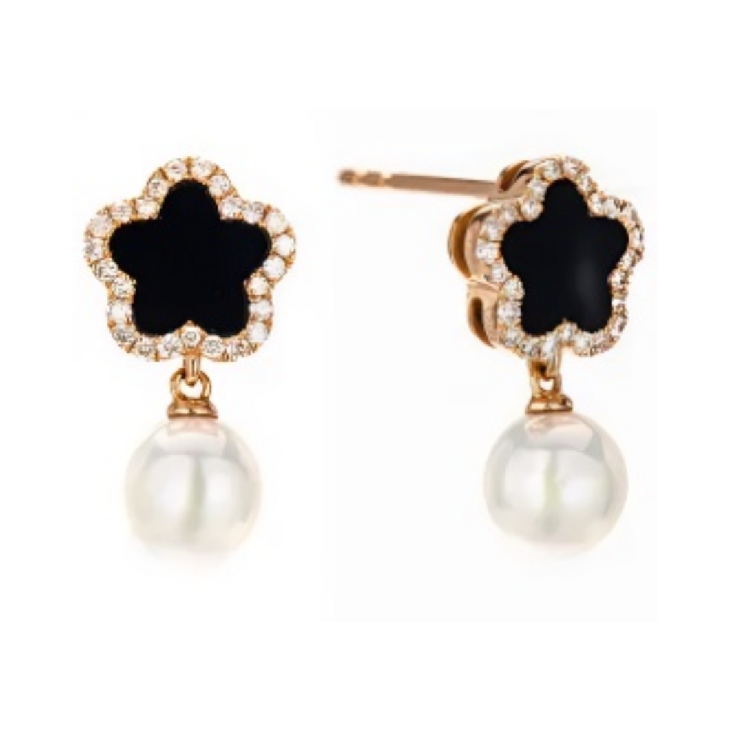 PEARL & DIAMOND JEWELLERY BLACK ONYX STONE EARRINGS