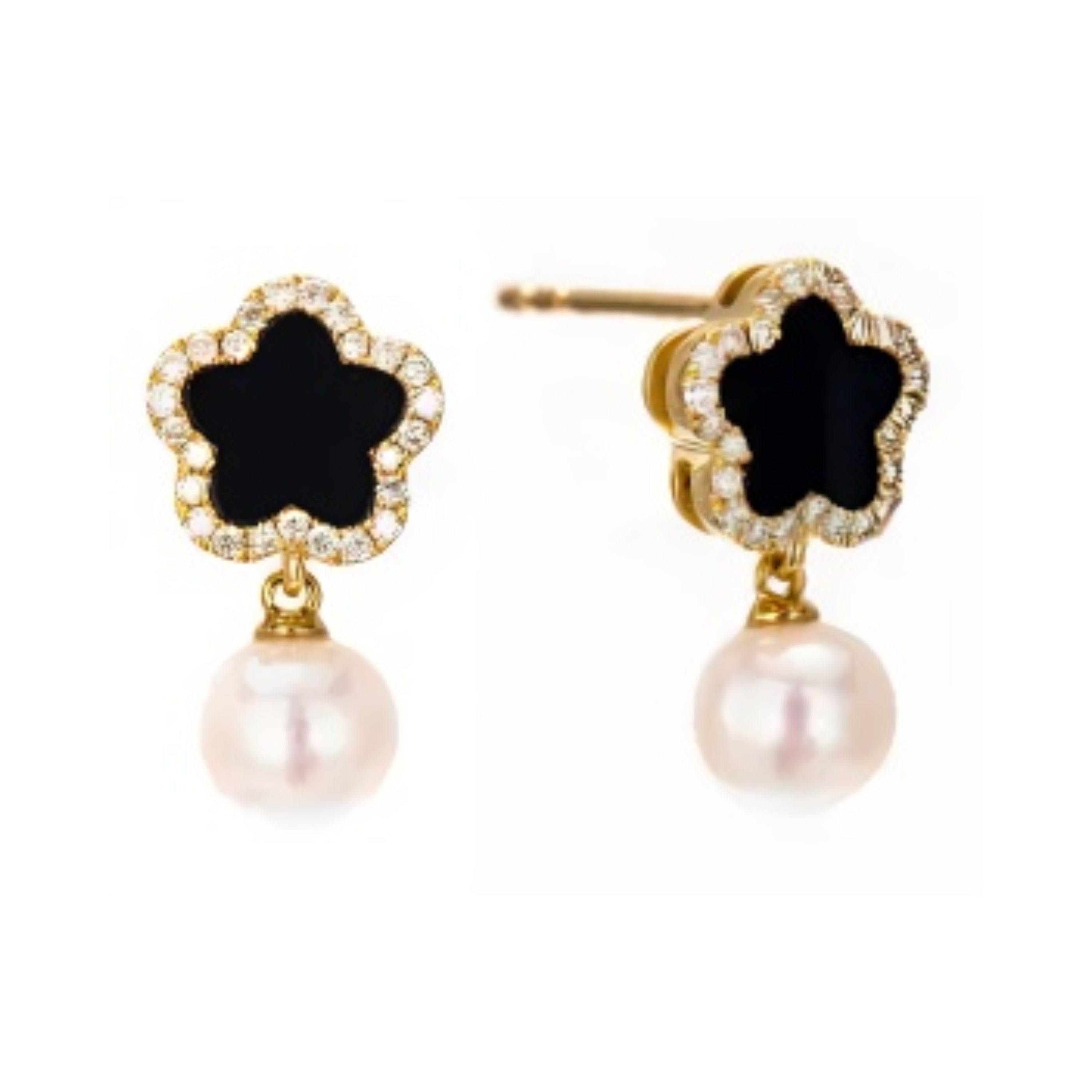 PEARL & DIAMOND JEWELLERY BLACK ONYX STONE EARRINGS