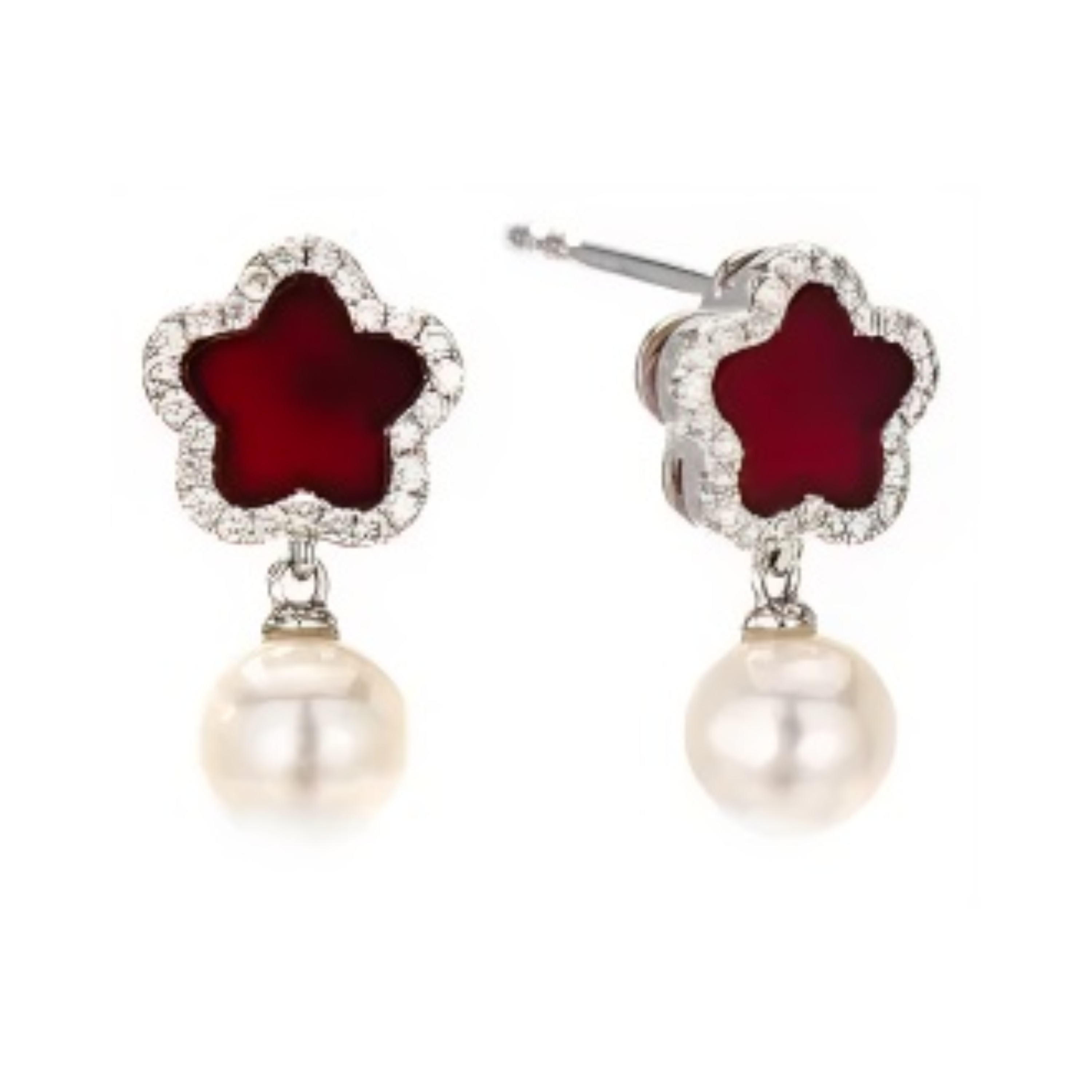 PEARL & DIAMOND JEWELLERY RED AGATE STONE EARRINGS