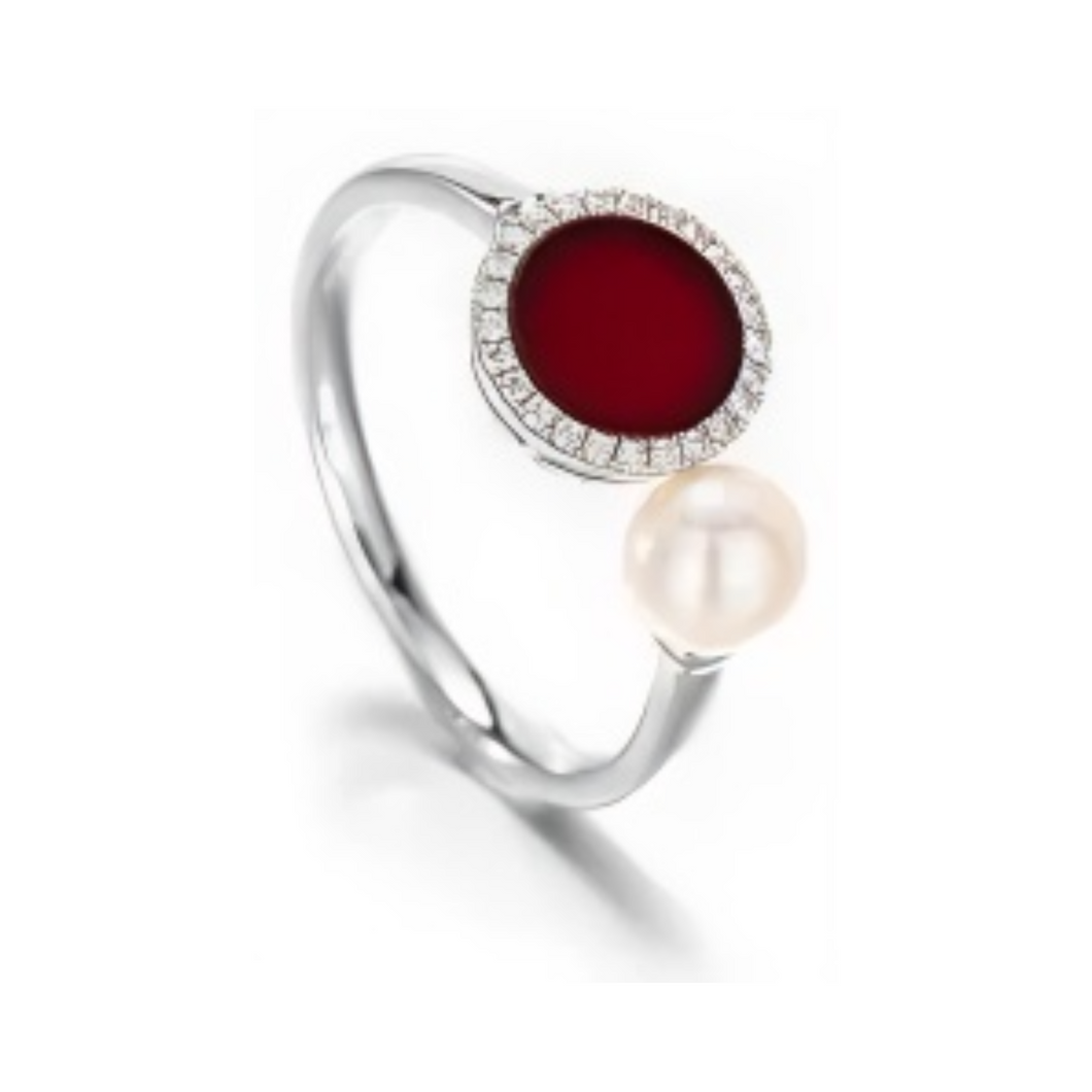 PEARL & DIAMOND JEWELLERY RED AGATE STONE RING