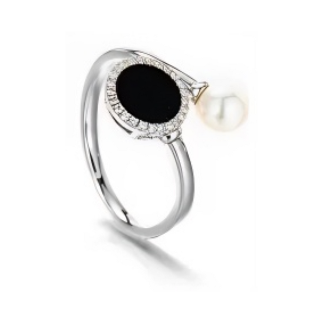 PEARL & DIAMOND JEWELLERY BLACK ONYX STONE RING