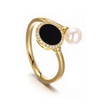 Load image into Gallery viewer, PEARL &amp; DIAMOND JEWELLERY BLACK ONYX STONE RING
