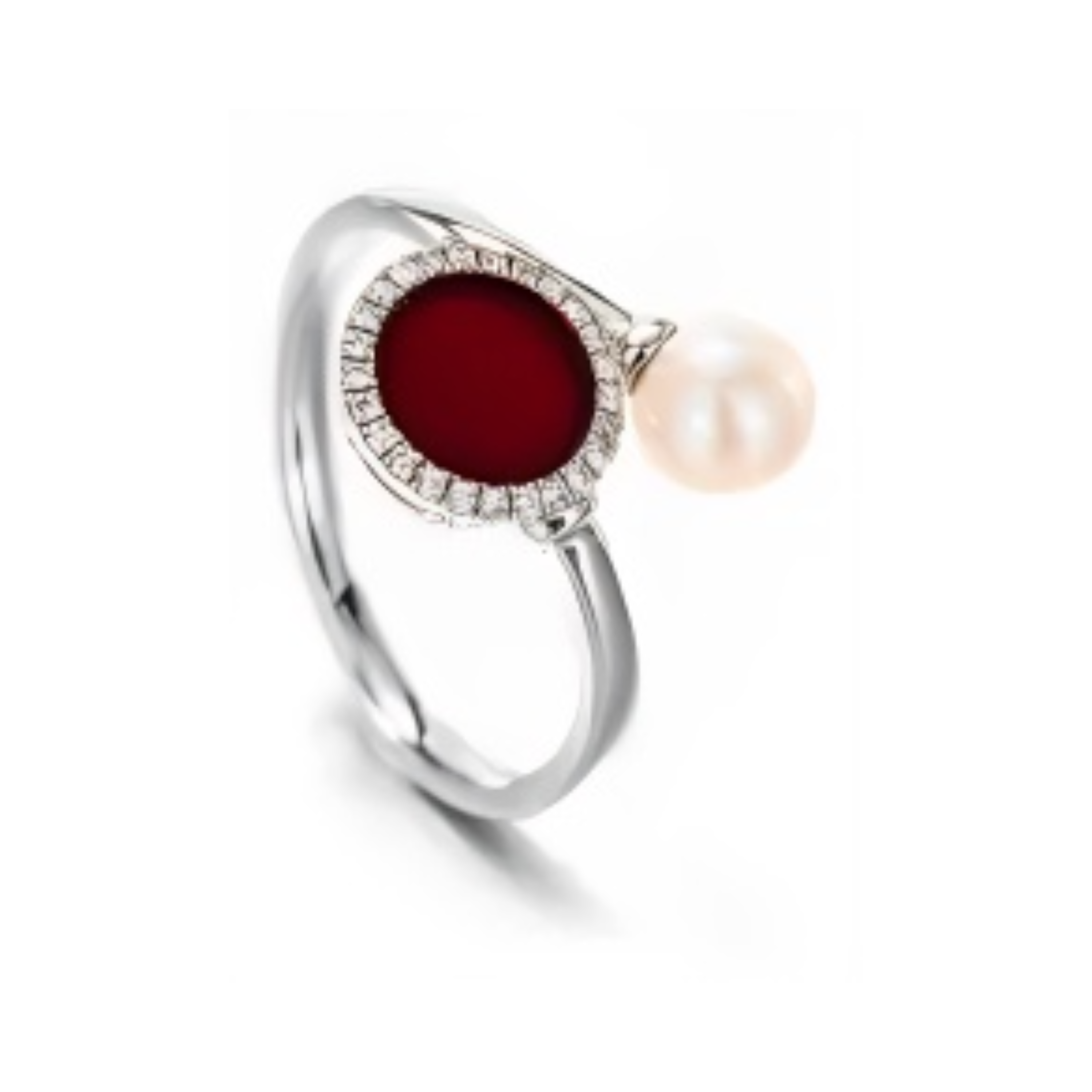 PEARL & DIAMOND JEWELLERY RED AGATE STONE RING