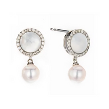 Load image into Gallery viewer, PEARL &amp; DIAMOND JEWELLERY WHITE MOTHER OF PEARL STONE EARRINGS
