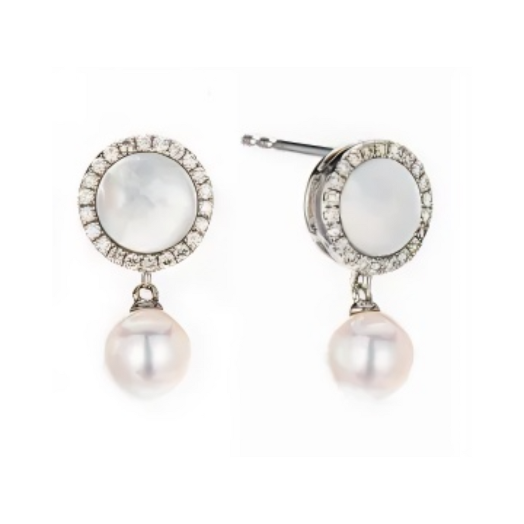 PEARL & DIAMOND JEWELLERY WHITE MOTHER OF PEARL STONE EARRINGS