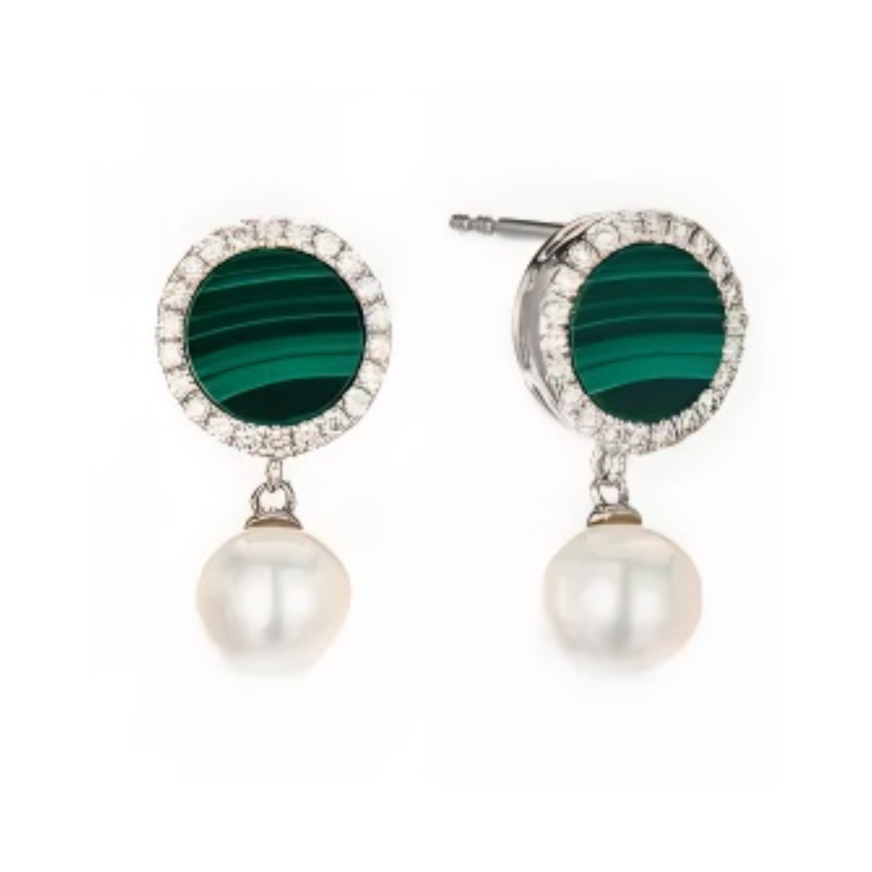 PEARL & DIAMOND JEWELLERY MALACHITE STONE EARRINGS