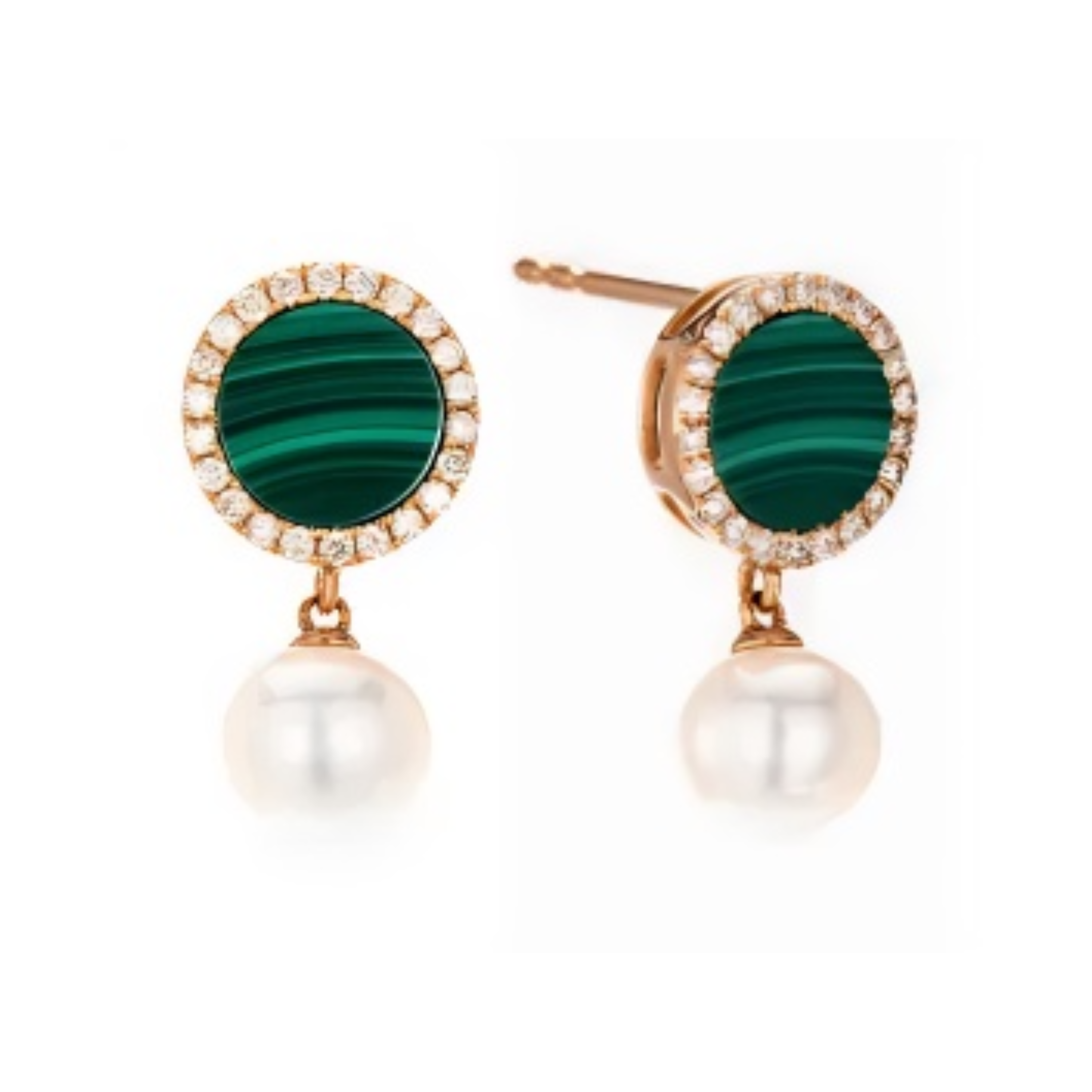 PEARL & DIAMOND JEWELLERY MALACHITE STONE EARRINGS