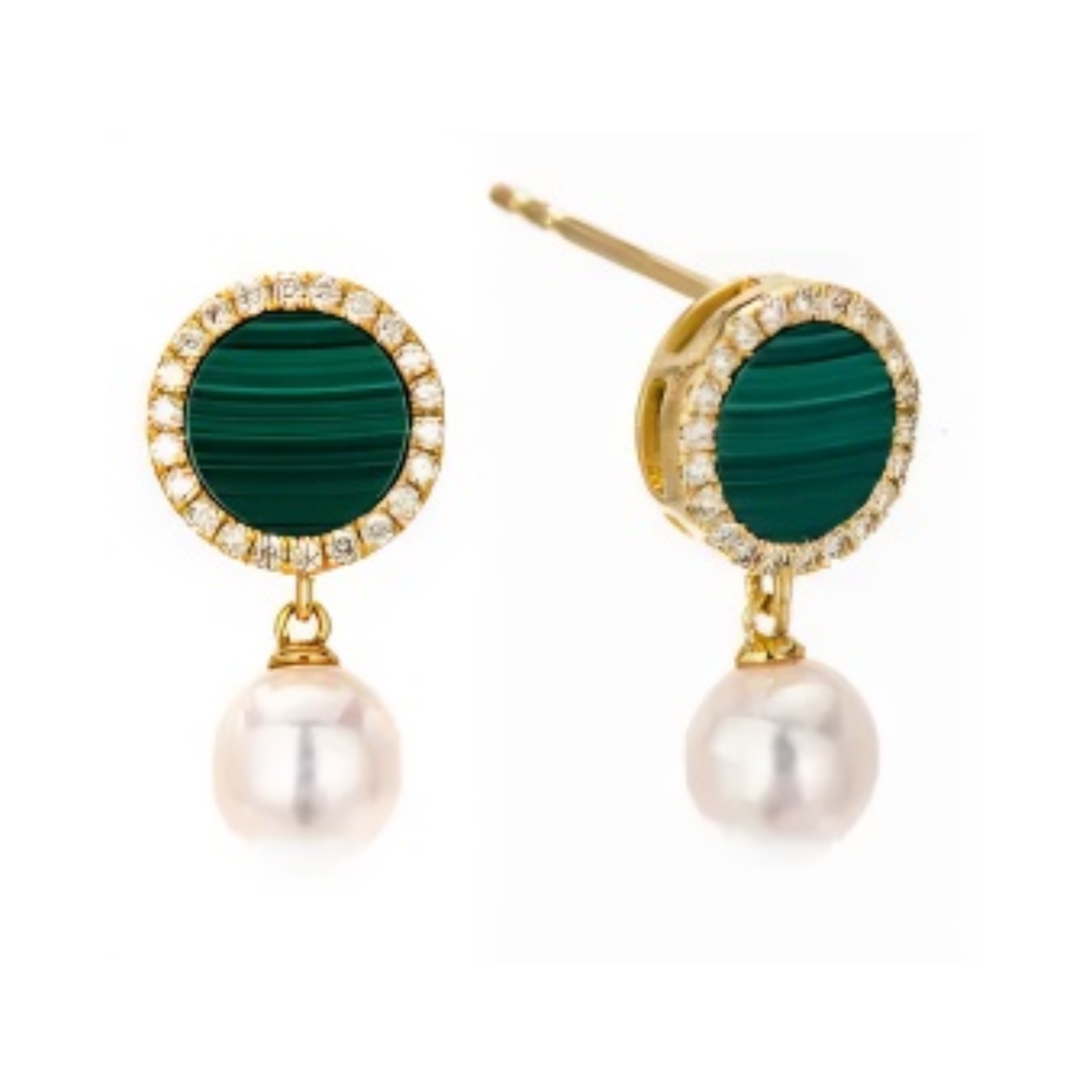 PEARL & DIAMOND JEWELLERY MALACHITE STONE EARRINGS