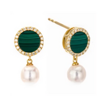 Load image into Gallery viewer, PEARL &amp; DIAMOND JEWELLERY MALACHITE STONE EARRINGS
