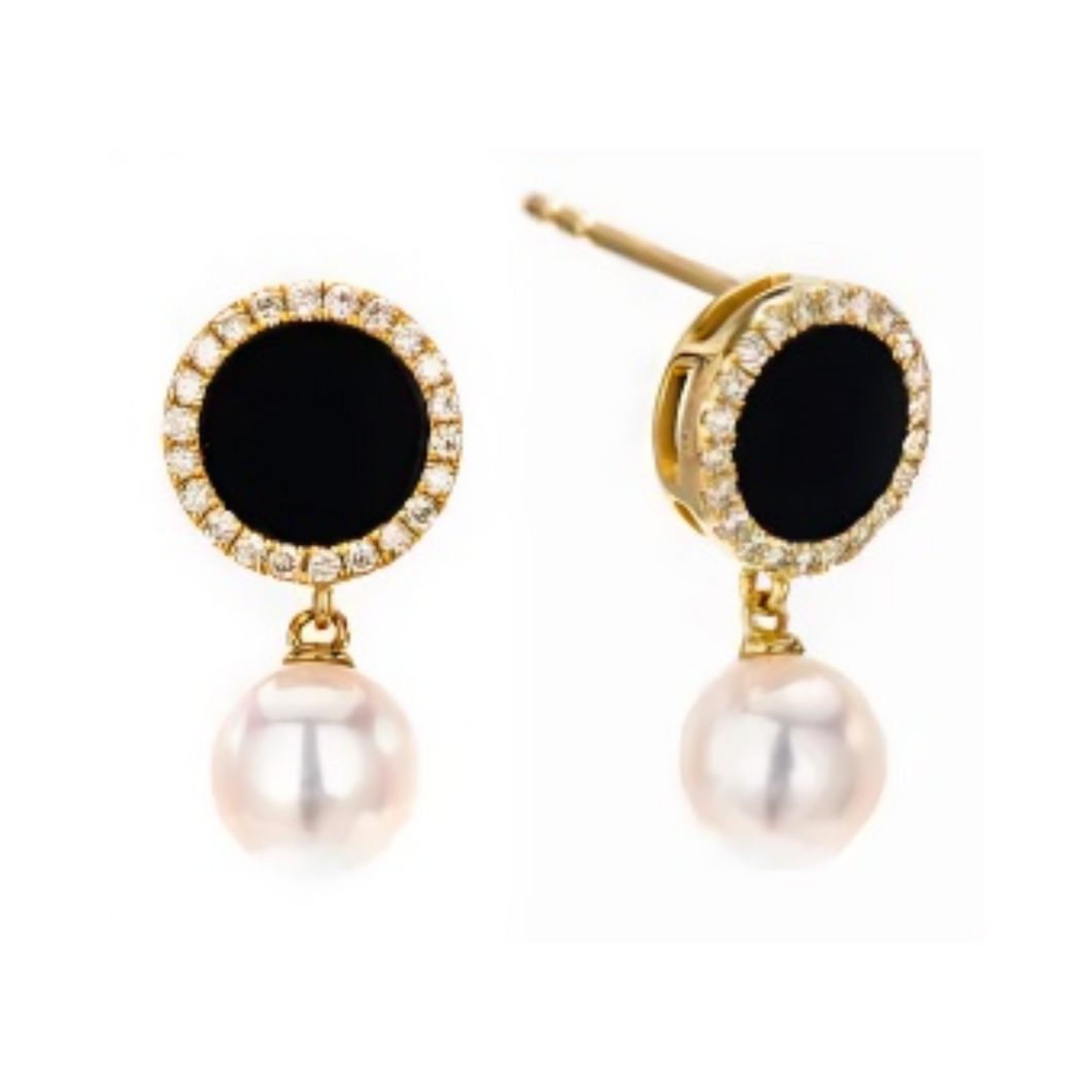 PEARL & DIAMOND JEWELLERY BLACK ONYX STONE EARRINGS