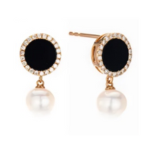 Load image into Gallery viewer, PEARL &amp; DIAMOND JEWELLERY BLACK ONYX STONE EARRINGS
