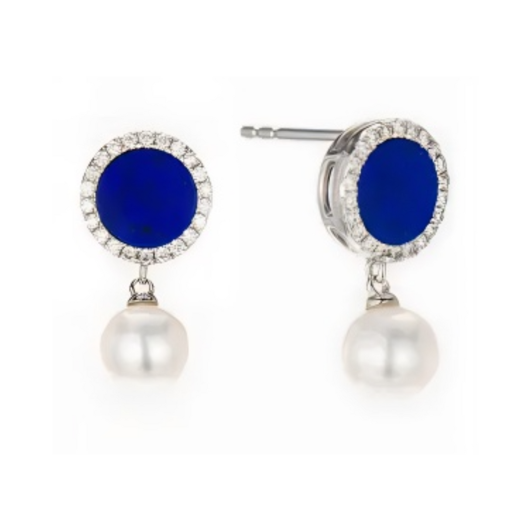 PEARL & DIAMOND JEWELLERY LAPIS STONE EARRINGS