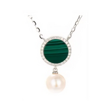 Load image into Gallery viewer, PEARL &amp; DIAMOND JEWELLERY MALACHITE STONE NECKLACE
