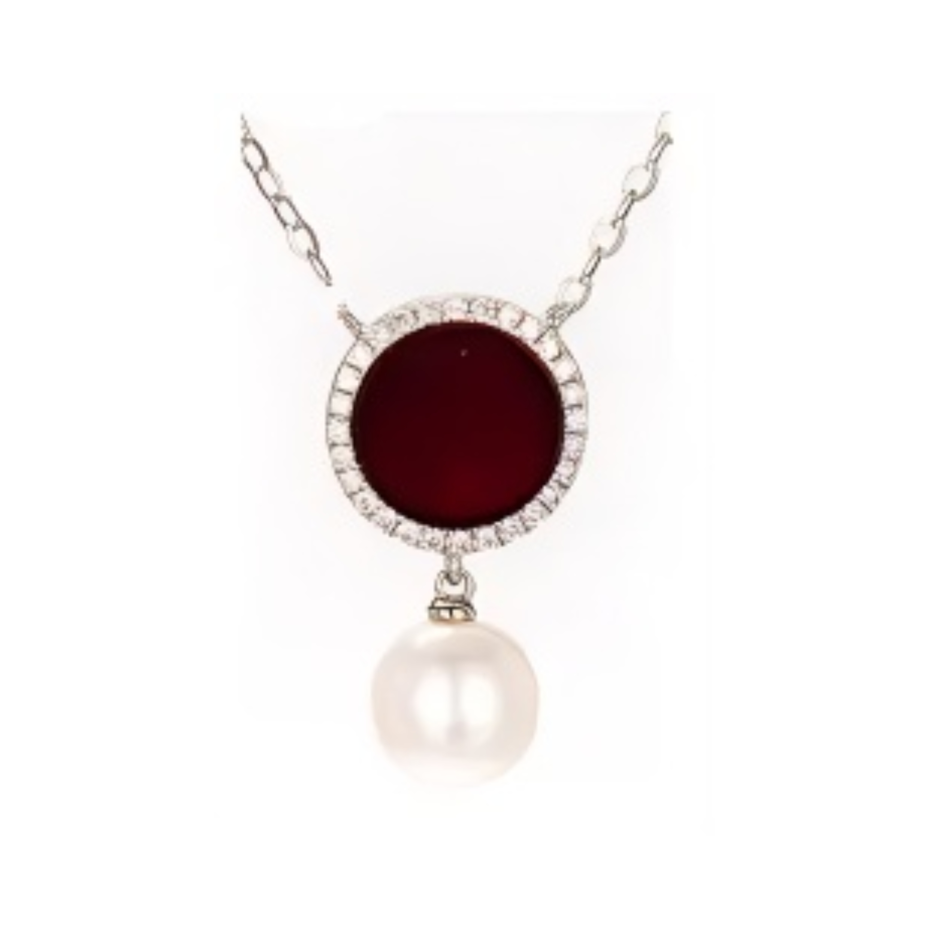 PEARL & DIAMOND JEWELLERY RED AGATE STONE NECKLACE