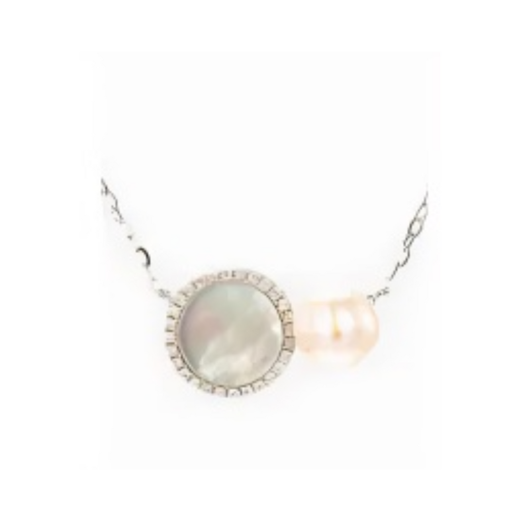 PEARL & DIAMOND JEWELLERY WHITE MOTHER OF PEARL STONE NECKLACE