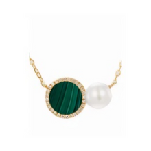 Load image into Gallery viewer, PEARL &amp; DIAMOND JEWELLERY MALACHITE STONE NECKLACE
