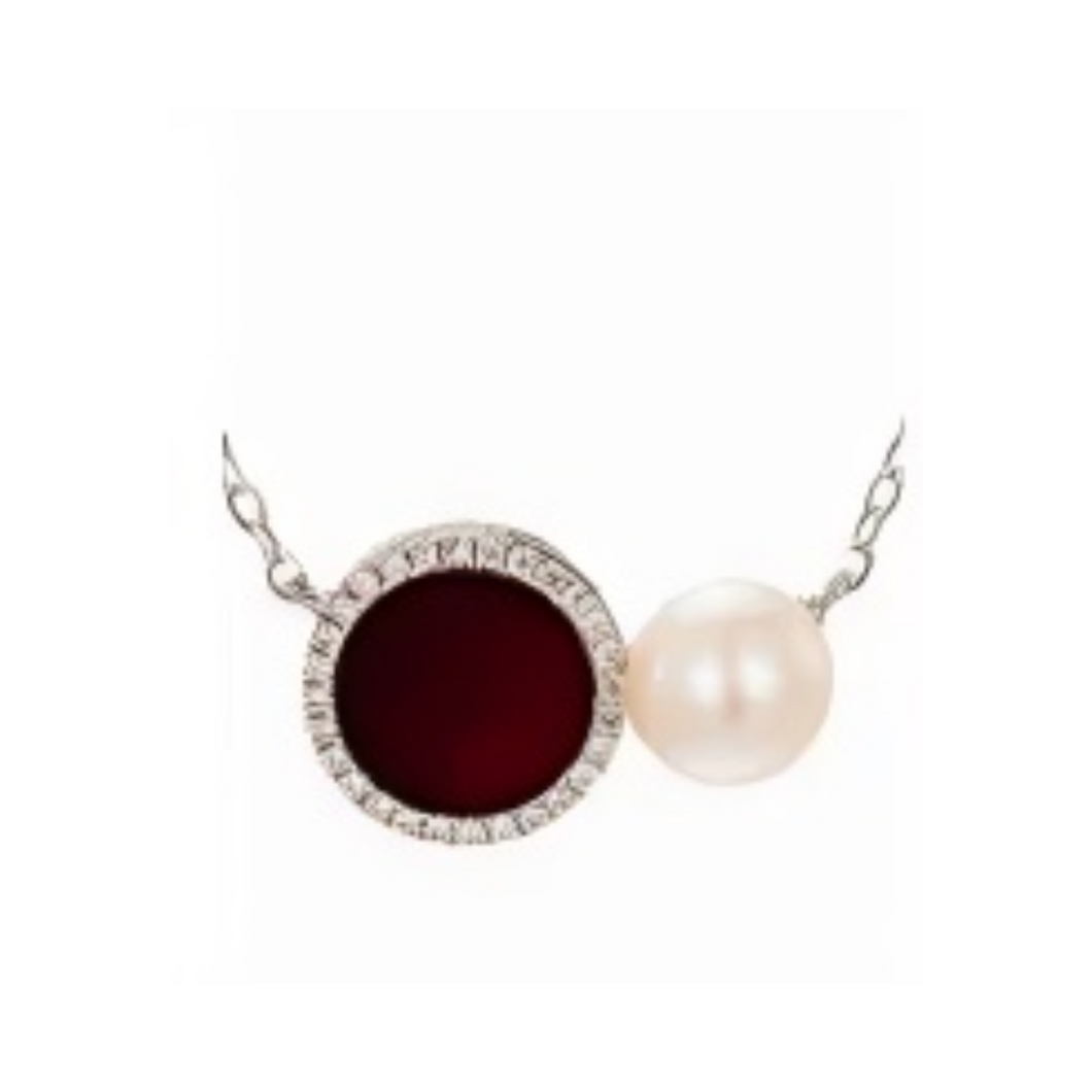 PEARL & DIAMOND JEWELLERY RED AGATE STONE NECKLACE