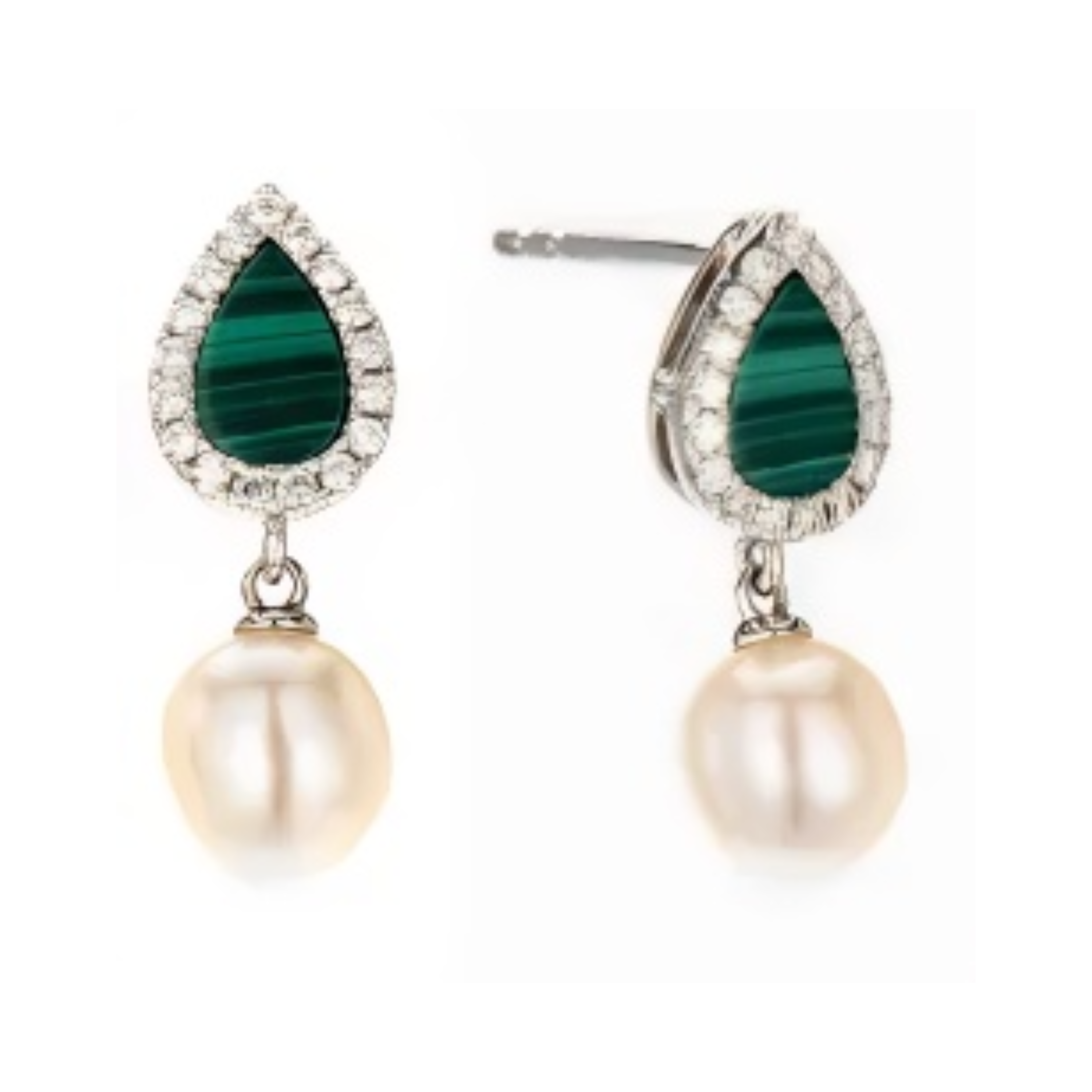 PEARL & DIAMOND JEWELLERY MALACHITE STONE EARRING