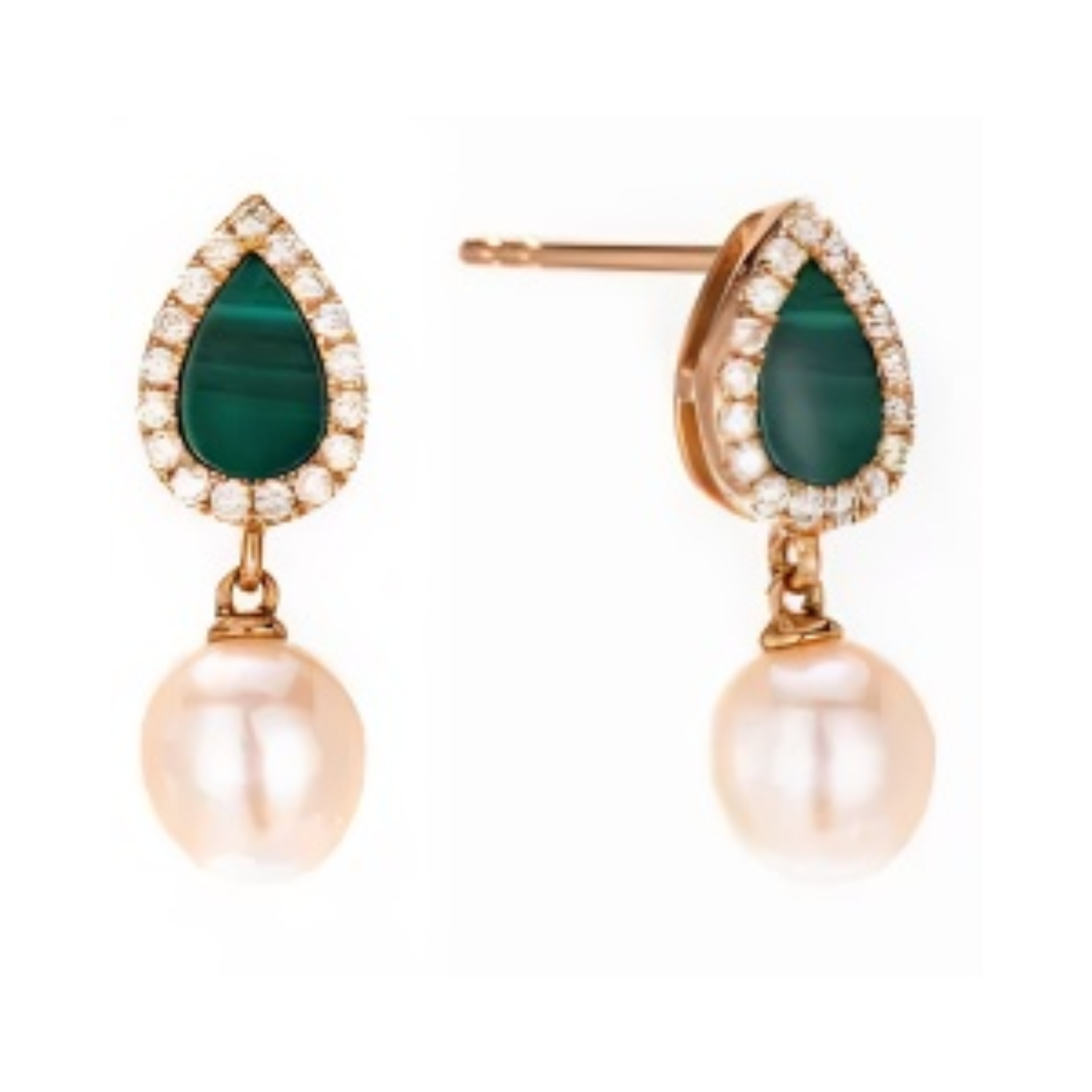 PEARL & DIAMOND JEWELLERY MALACHITE STONE EARRING