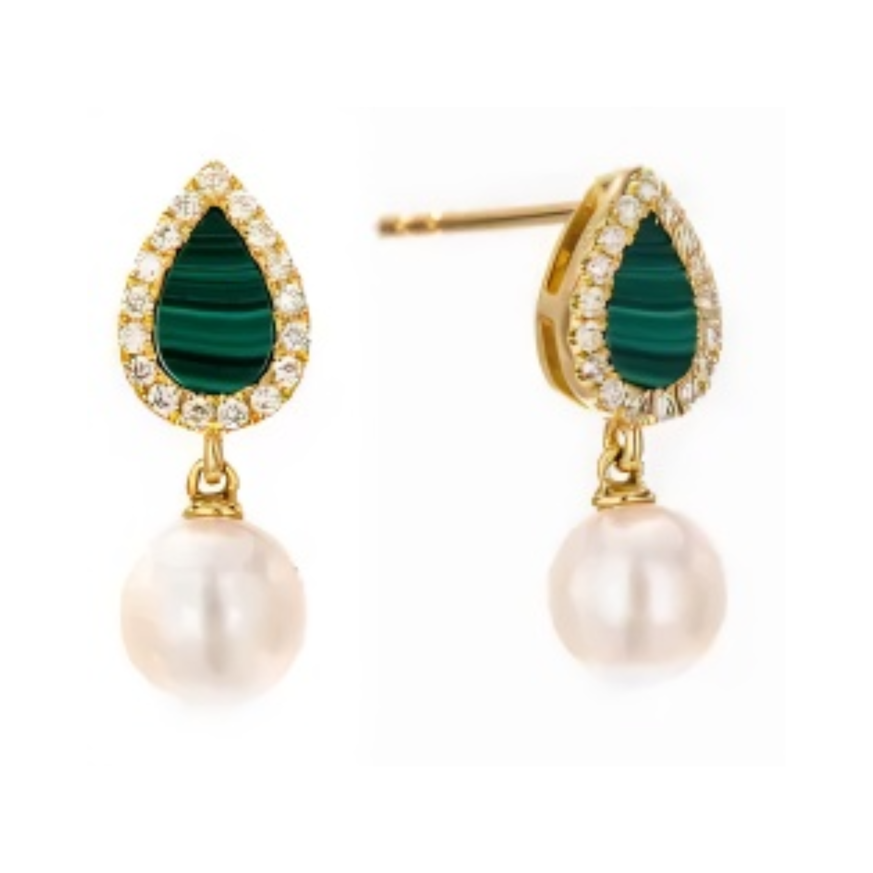 PEARL & DIAMOND JEWELLERY MALACHITE STONE EARRING