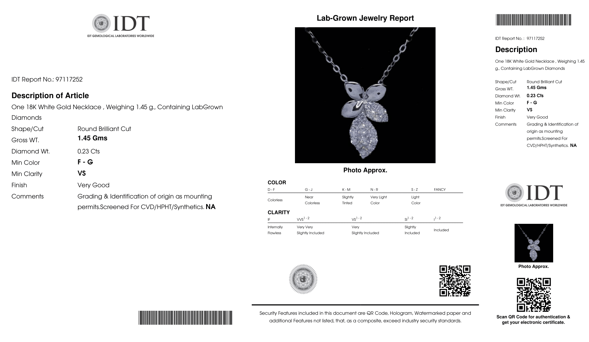 قلادة واحدة من الذهب عيار 18 قيراطًا والألماس المزروع في المختبر