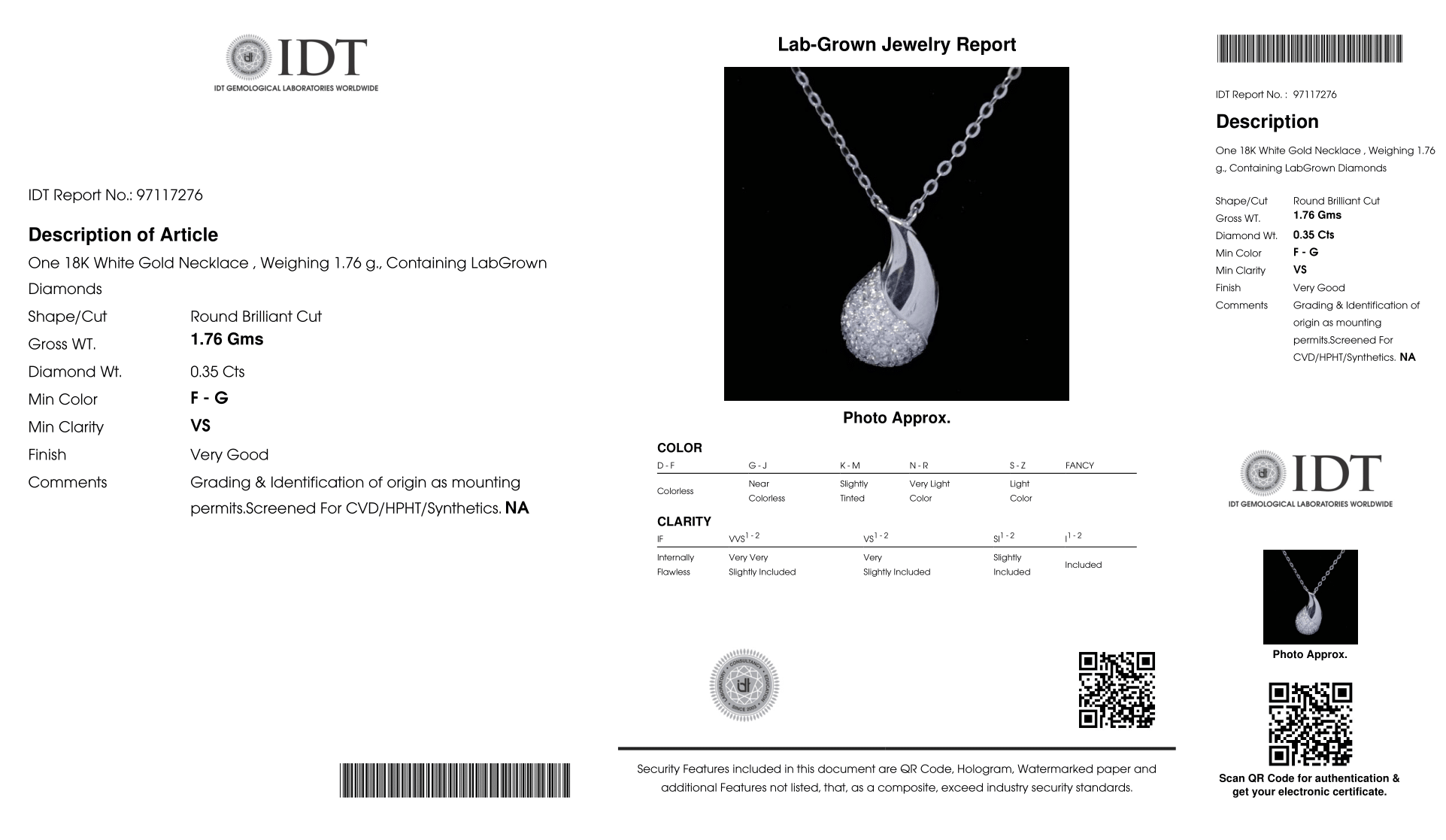 قلادة واحدة من الذهب عيار 18 قيراطًا والألماس المزروع في المختبر