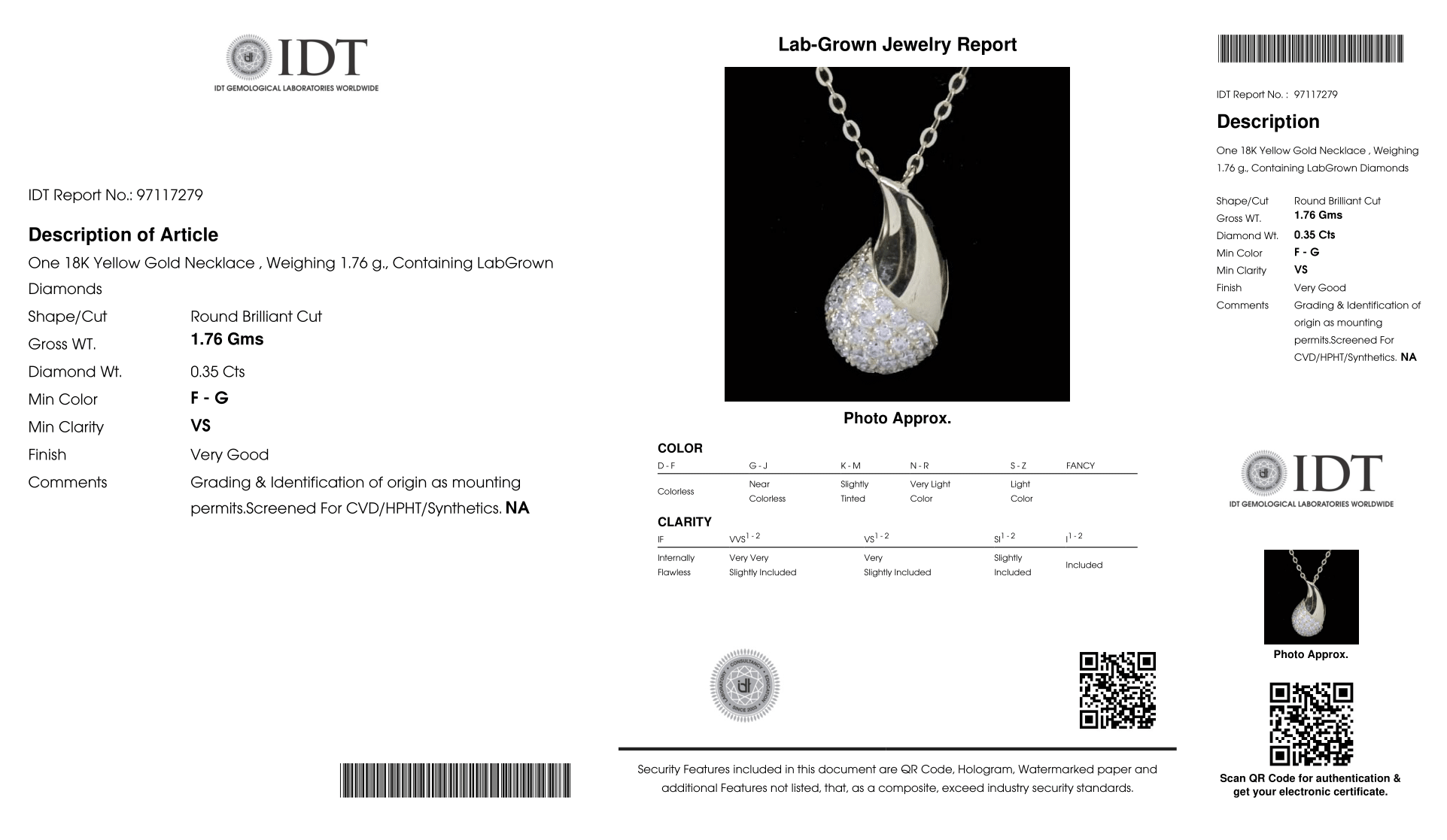 قلادة واحدة من الذهب عيار 18 قيراطًا والألماس المزروع في المختبر