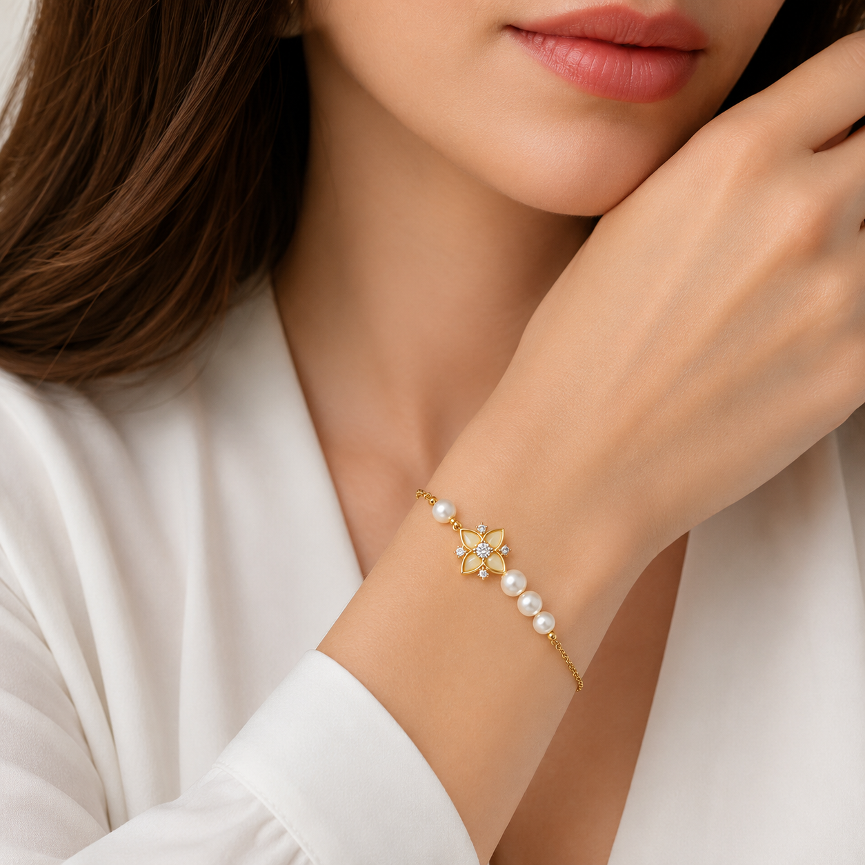 Diamond Pearl Jewellery Bracelet