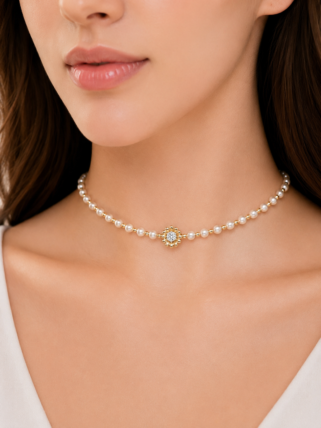 Diamond Pearl Jewellery Necklace Choker
