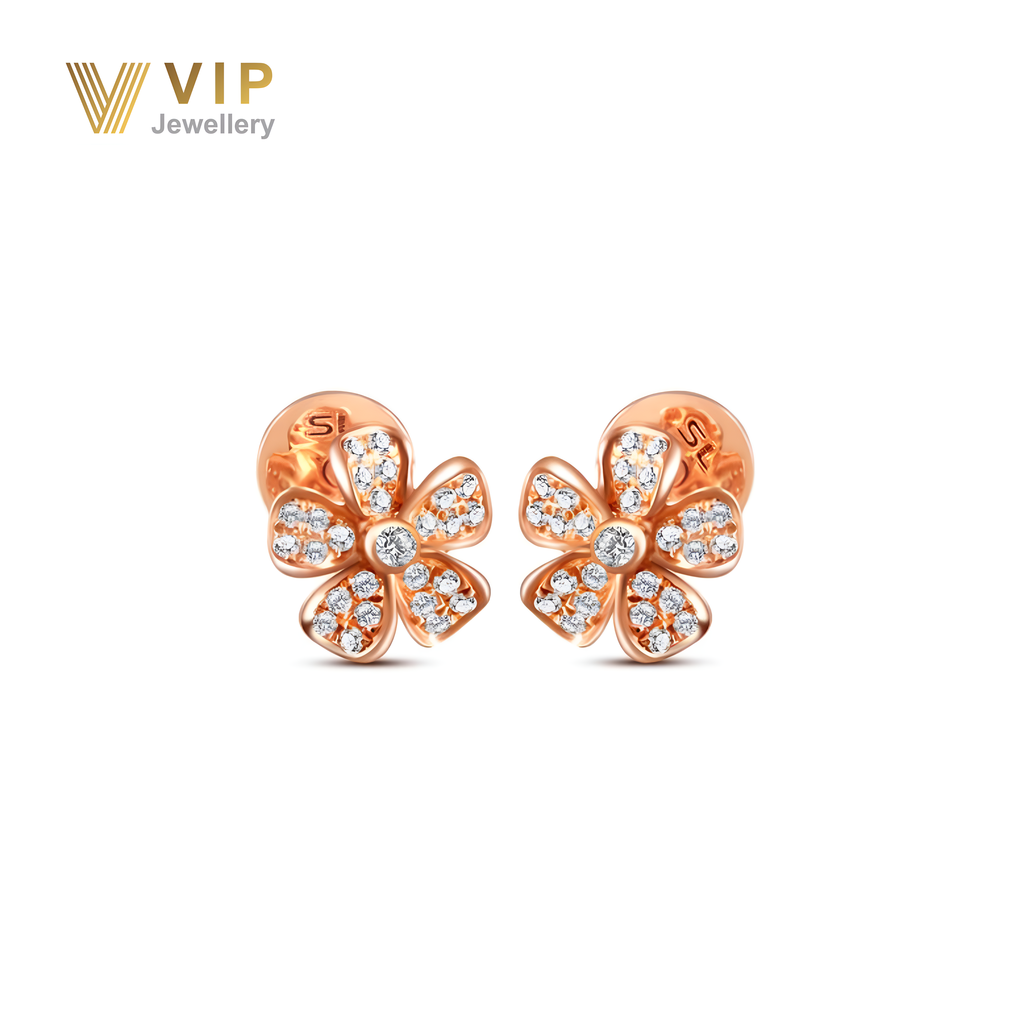Pristine Flora Earrings in 18K Rose Gold with Diamonds