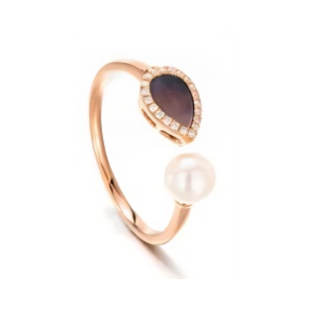 PEARL & DIAMOND JEWELLERY GREY MOTHER OF PEARL STONE RING